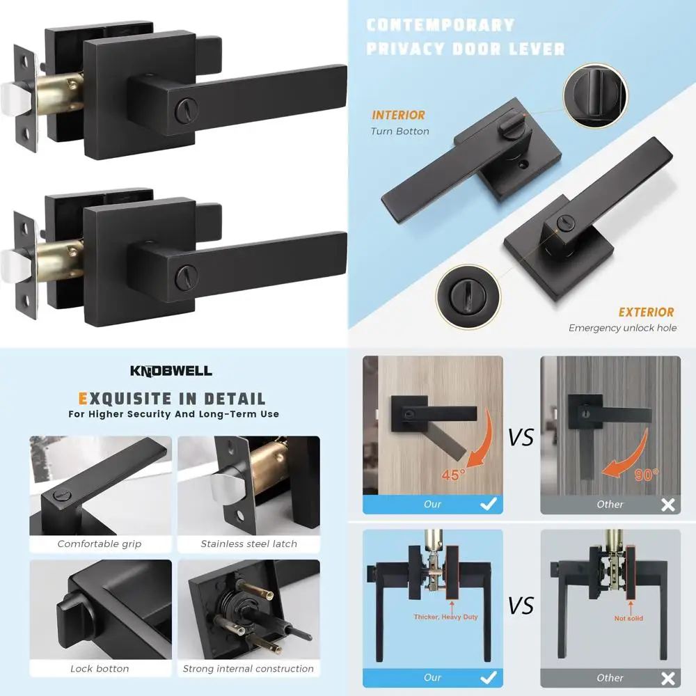 

Матовый черный усиленный дверной рычаг с поворотным замком для спальни/ванной комнаты, для левшей/правшей, 2,07 фунта