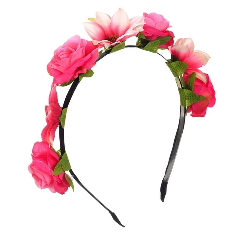 Stylish Fabric Flower Hairhoop with Leaves Birthday Party Gathering Headband Garland Hairband for Various Event