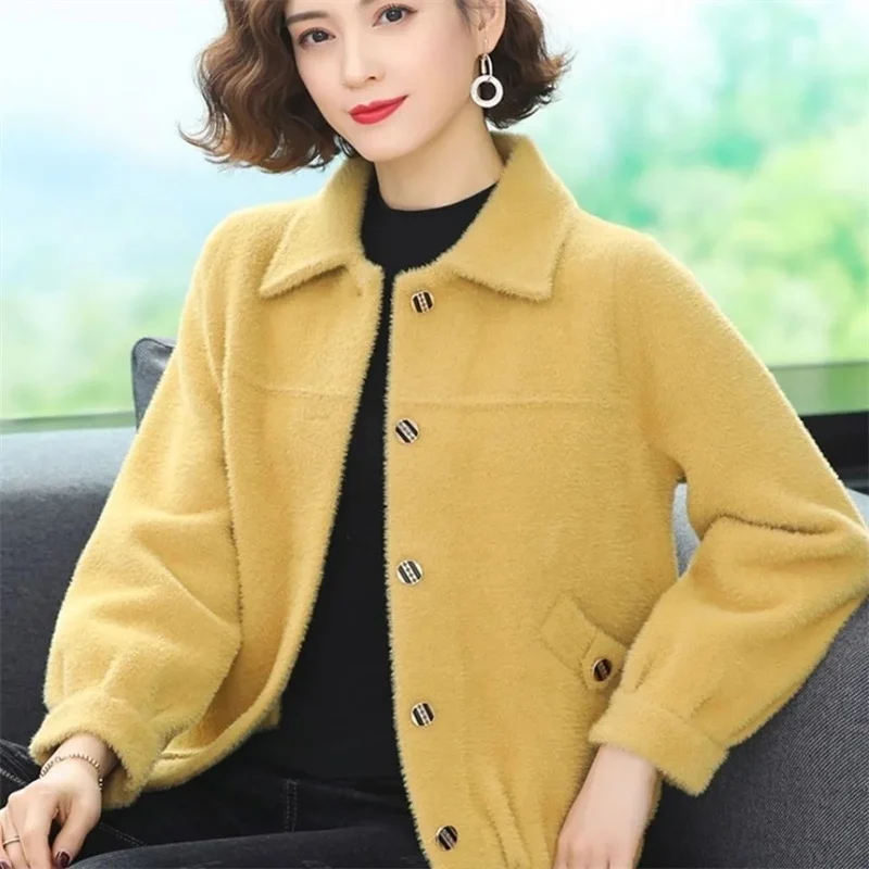 

Winter Female Fashion Faux Mink Fur Jacket Ladies Casual Patchwork Short Cardigan Coat Korean Women Solid Color Thicken Outwear