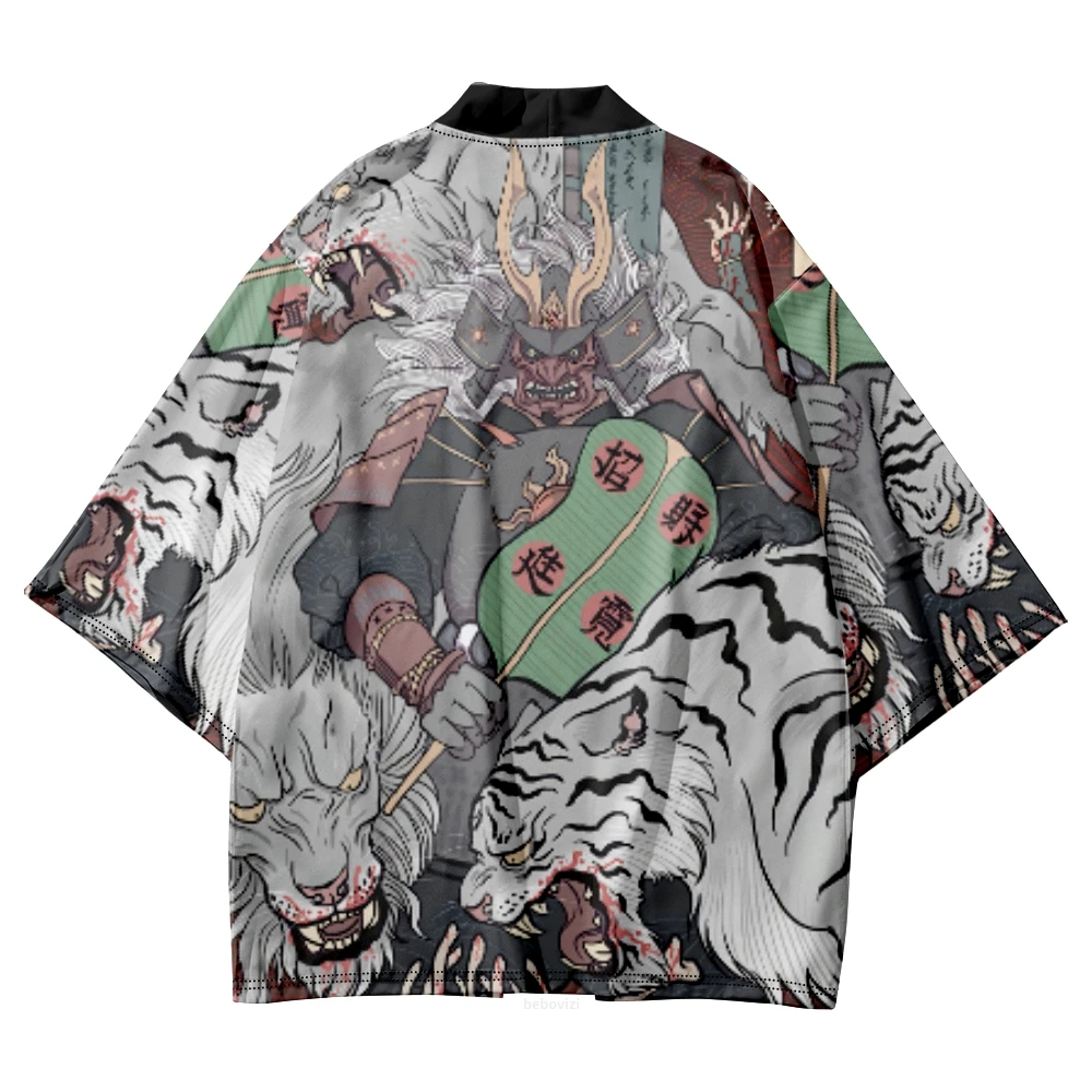 Japanese Style Anime Demon Print Traditional Kimono Men Yukata Cardigan Shirts Cosplay Haori Oversized Streetwear Tops