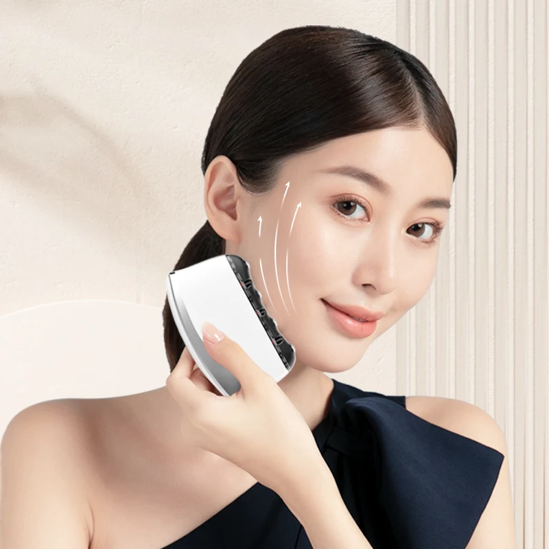 

KKS skin rejuvenation anti wrinkle electric led ems gua sha neck vibrating microcurrent v face lift massager with stone needle