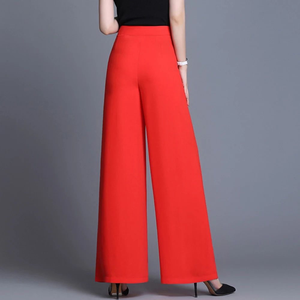 Women\'s Wide Leg Chiffon Flat Thin Summer Baggy Loose Trousers High Waist White Red Pants Oversize M 6XL Dropshipping
