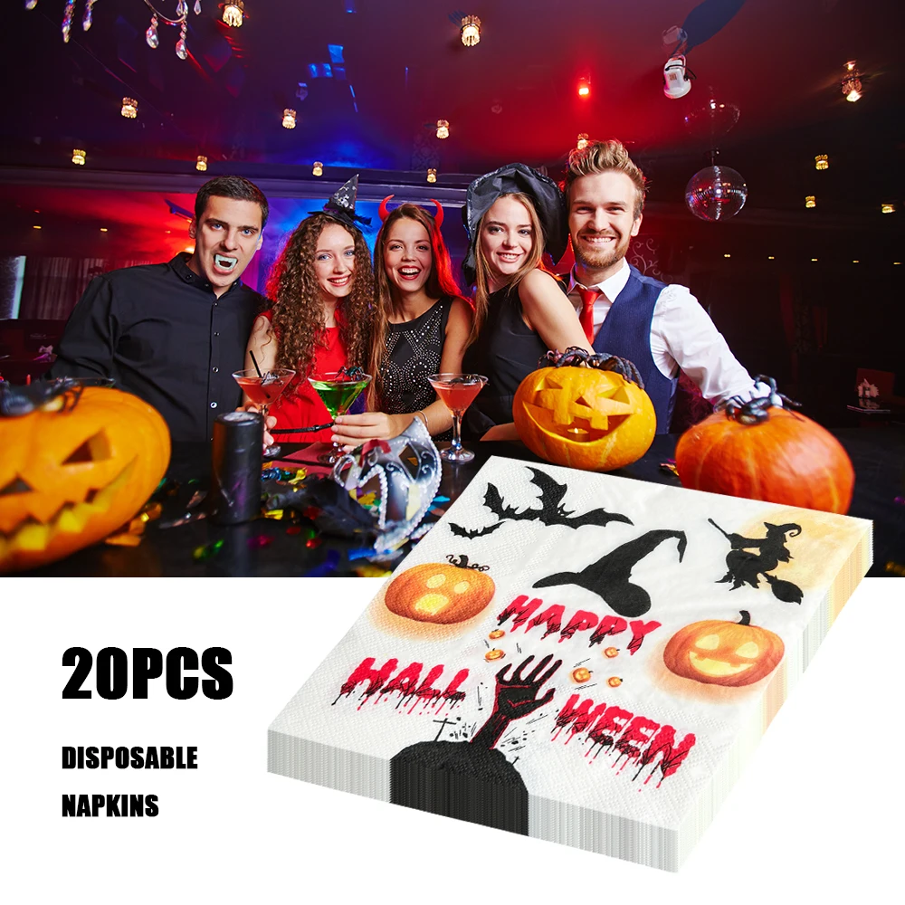 20pcs/pac New Funny Paper Napkins Halloween Series Party Dining Table Napkins Paper Safe Fragrant Free Soft Mouth Wiping Tissue