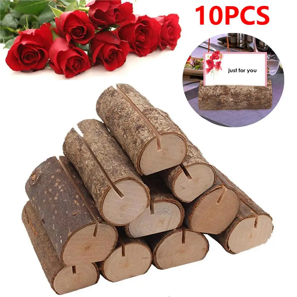 10pcs Natural Wooden Place Card Holders Stand Table Menu Number Name Sign Card Photo Clip Holder Rustic Wedding Party Decoration