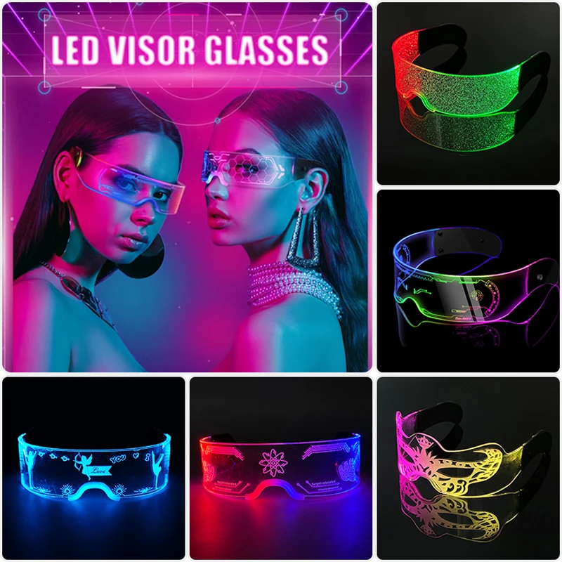 Led Technology Glasses Christmas Concert Fluorescent Party Christmas Gifts Light Up Futuristic Transparent Colorful Glasses