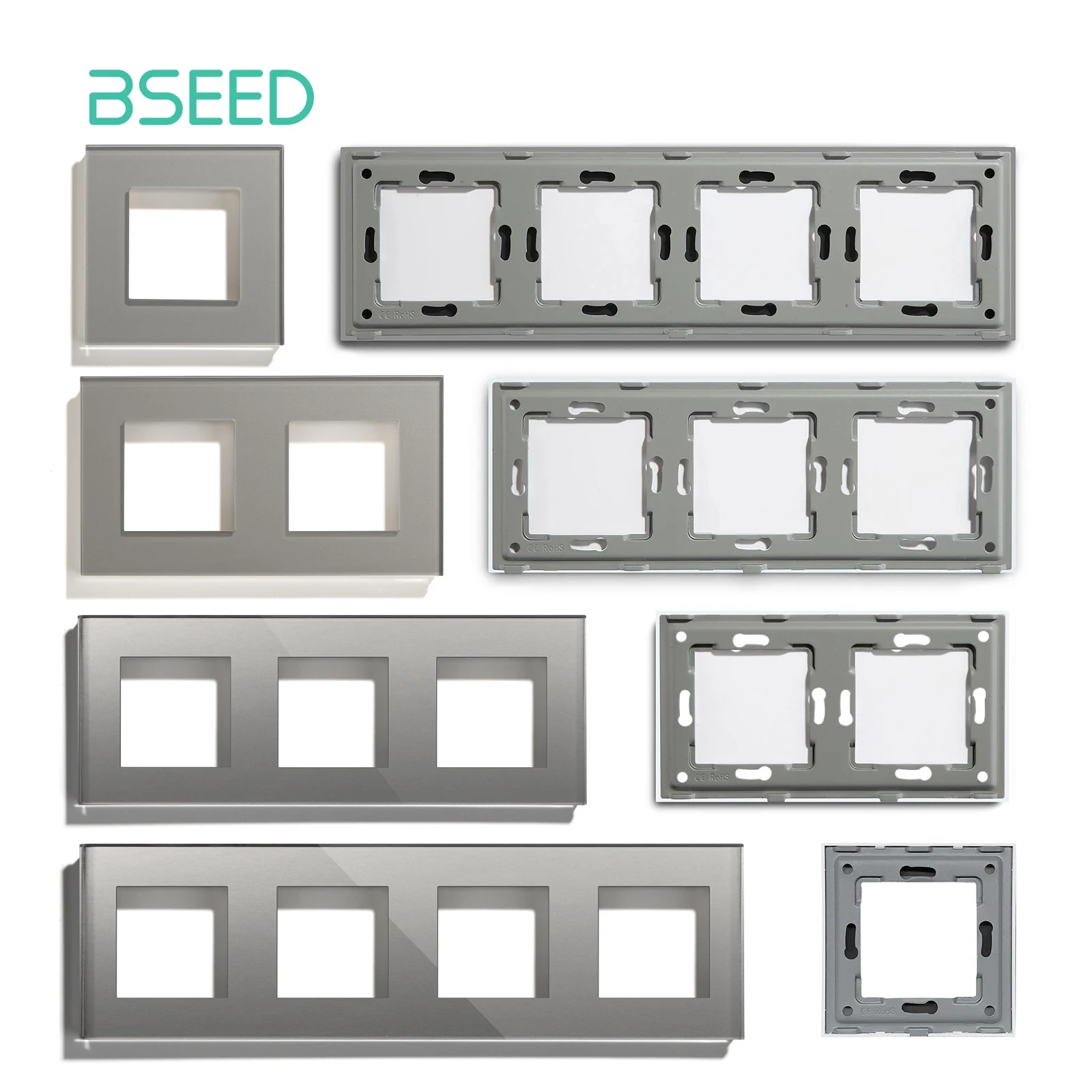 BSEED Sinlge Crystal Glass Wall Socket Frames Double Light Switch Panels With Metal Base EU Standard DIY Parts Free Combination