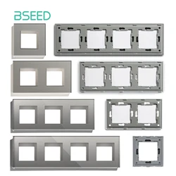 BSEED Sinlge Crystal Glass Wall Socket Frames Double Light Switch Panels With Metal Base EU Standard DIY Parts Free Combination