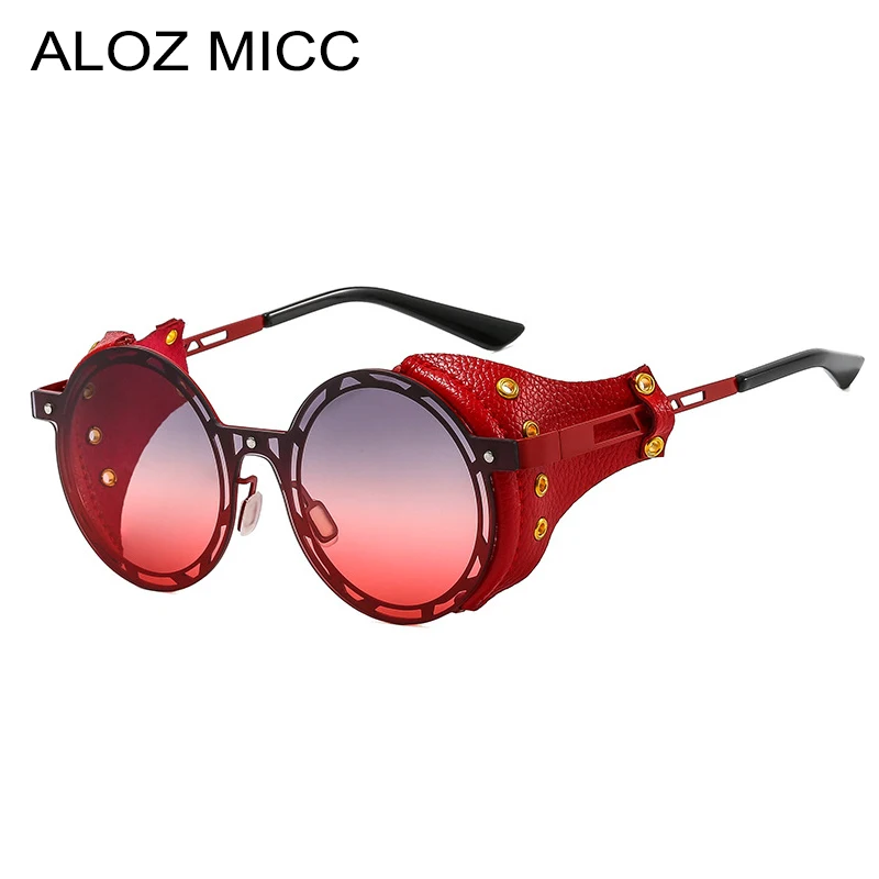 ALOZ MICC Classic Punk Round Sunglasses Women Brand Designer Vintage Leather Men Glasses Retro Fashion Goggles UV400 Eyeglasses