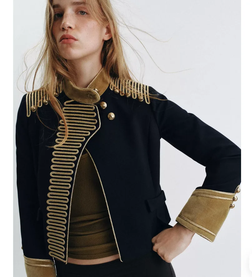 

New American retro rope knot jacket with stand up collar and waist cinching short jacket