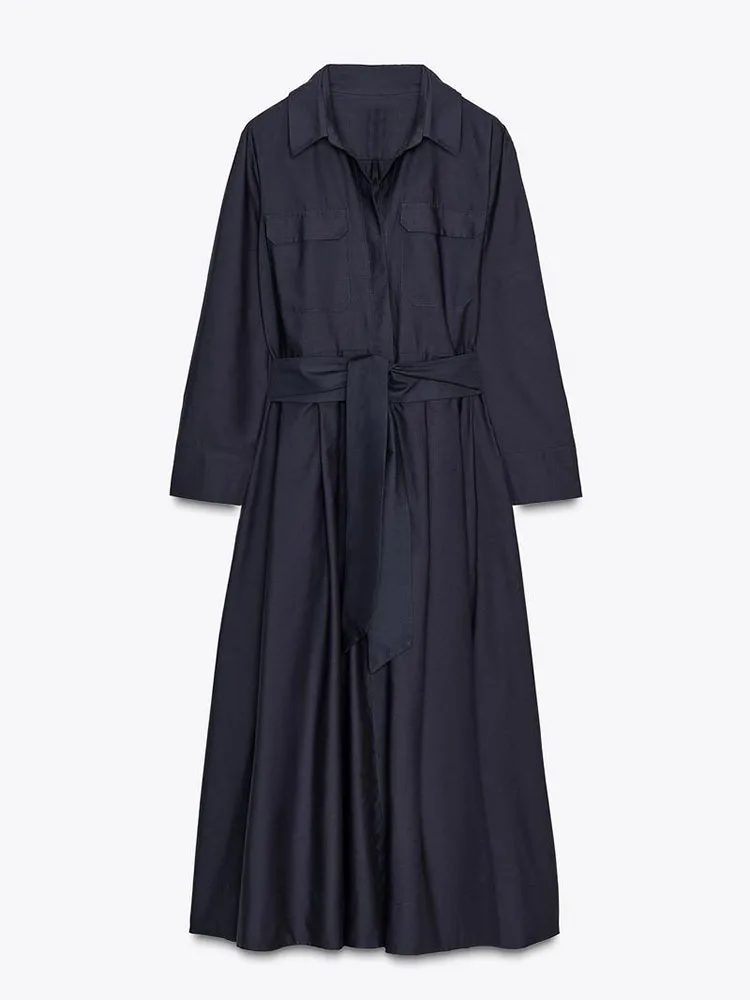 Faionable irt-Sle التفاف الخصر الحرير الدكتور جديد وصول الخريف المرأة عادية طويلة Sve بدوره إلى أسفل طوق H-Line Dr