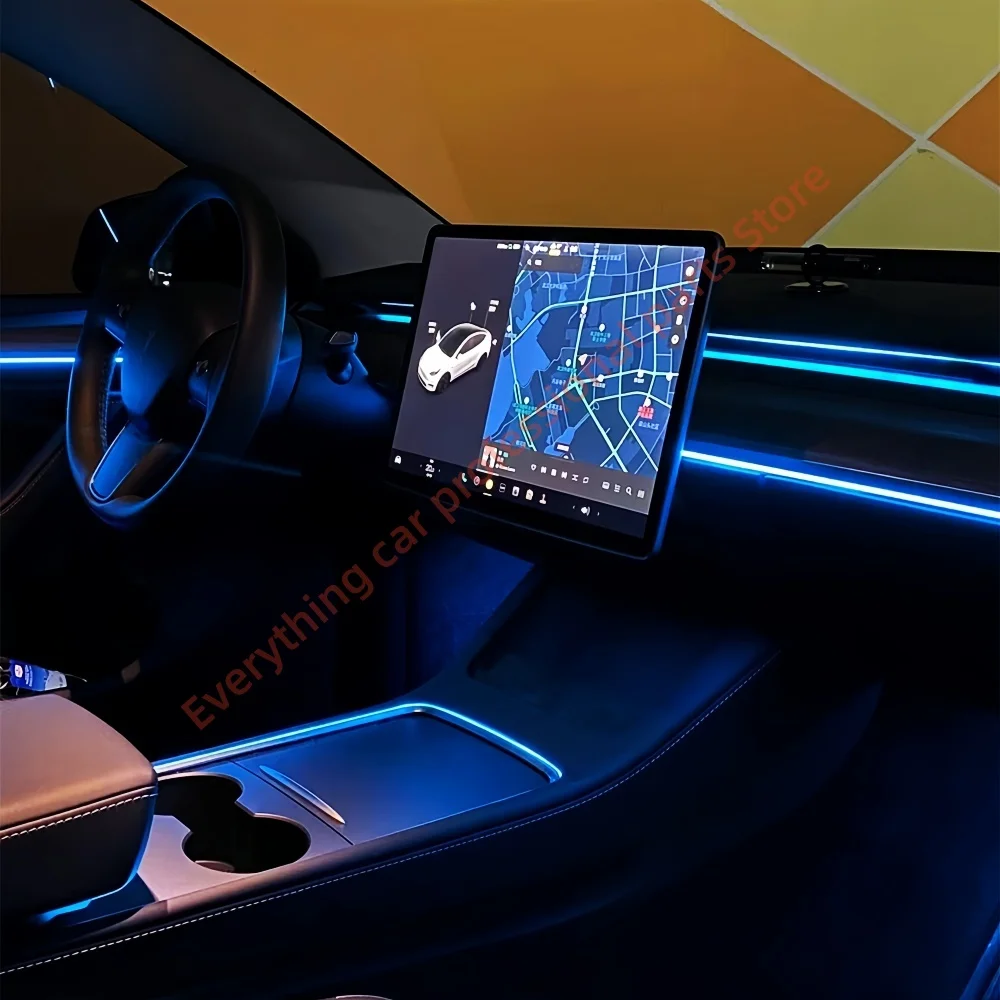 Car LED Ambient light for Tesla model 3 model y 64 color Interior lights luminous Speaker cover laser Engraving trim mould