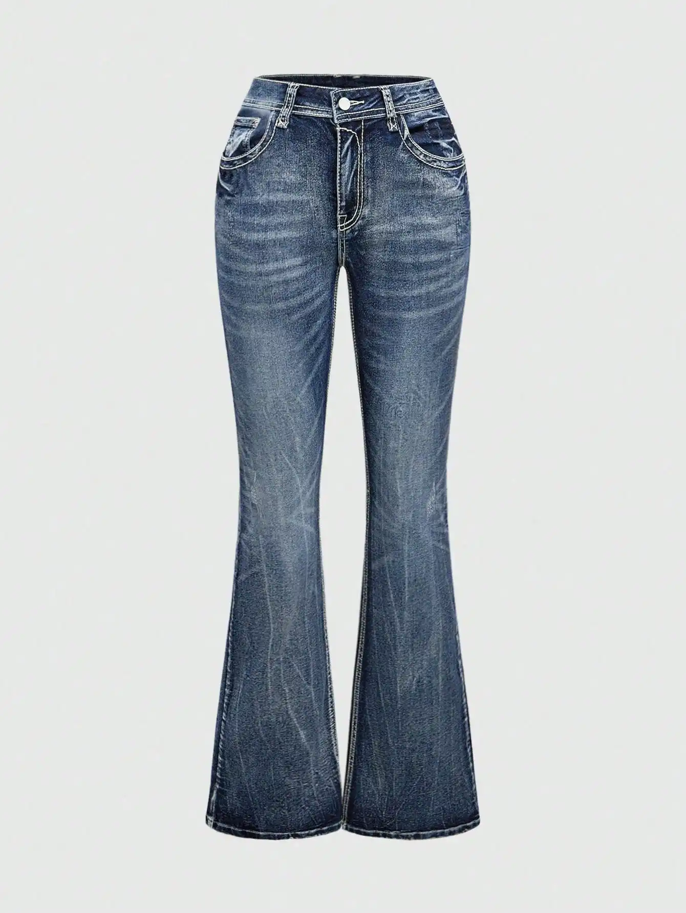 

Женские винтажные джинсы Y2K с низкой посадкой, расклешенные, с эффектом потертости и белой строчкой