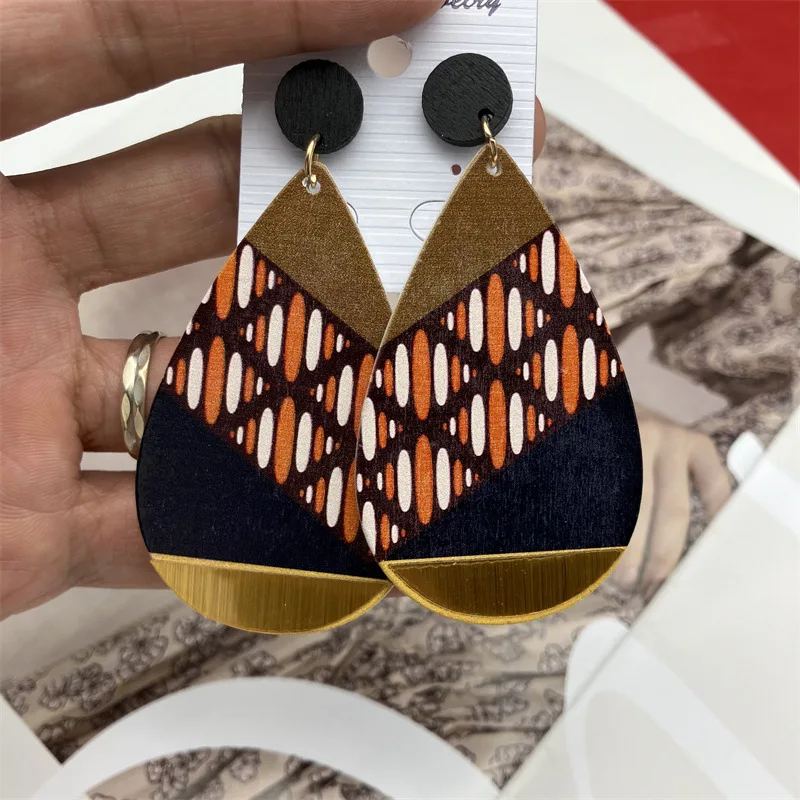 Mode Vintage bemalt große Holz Ohrringe ethnische übertriebene Muster geometrische Aussage Tropfen Ohrringe Urlaub Party Schmuck – Detail 40