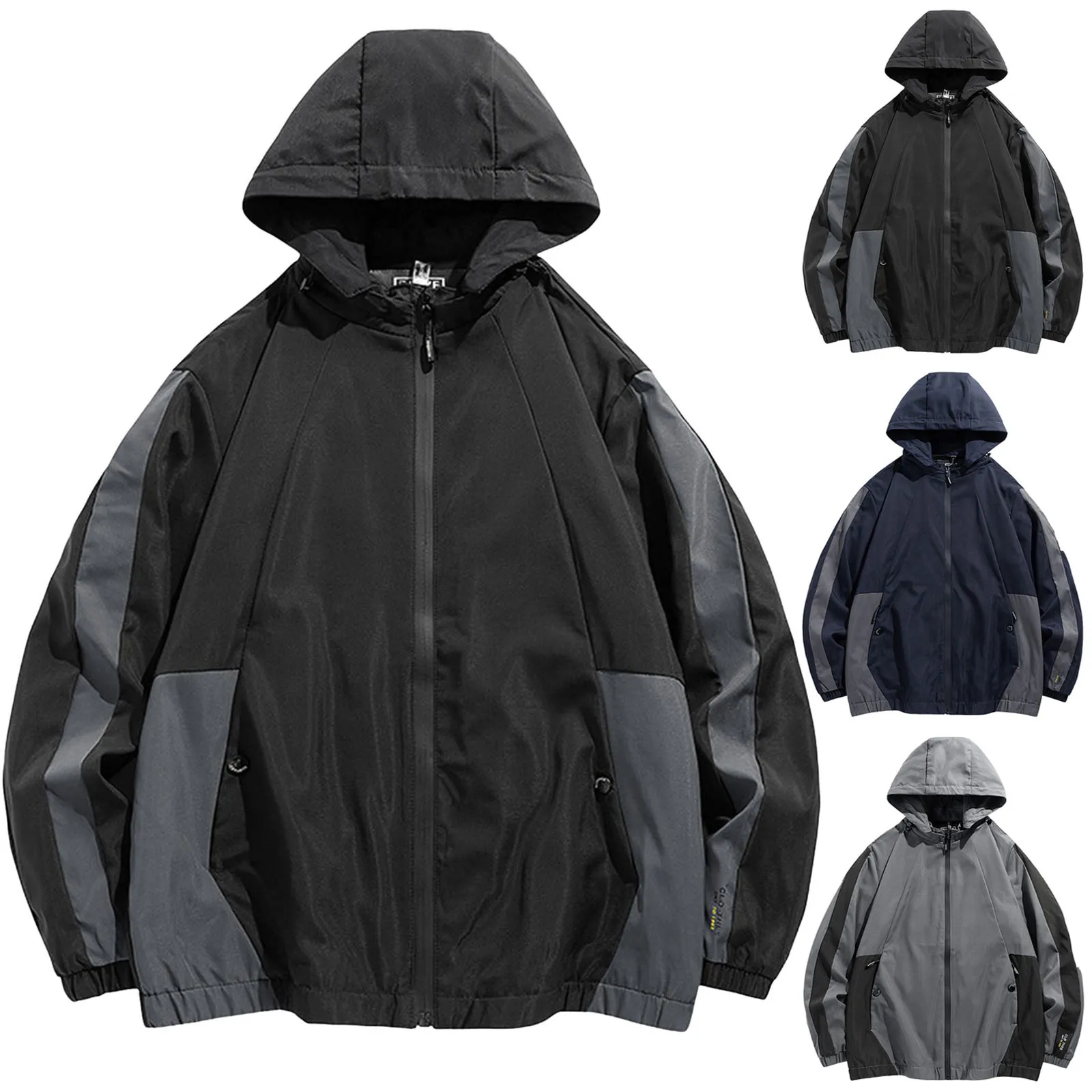 Mens Autumn Jacket Wind Proof Waterproof Breathable Hooded Coat Color Matching Pocket Zipper Fashion Windbreaker For Men Hot