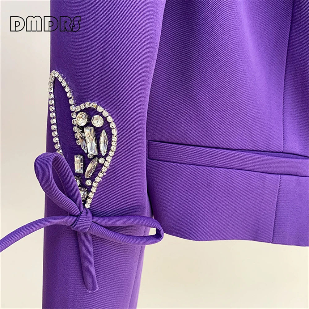 Casaco curto de botão diamante em forma de coração para mulheres, blazer elegante roxo, roupa de festa, outono, em estoque