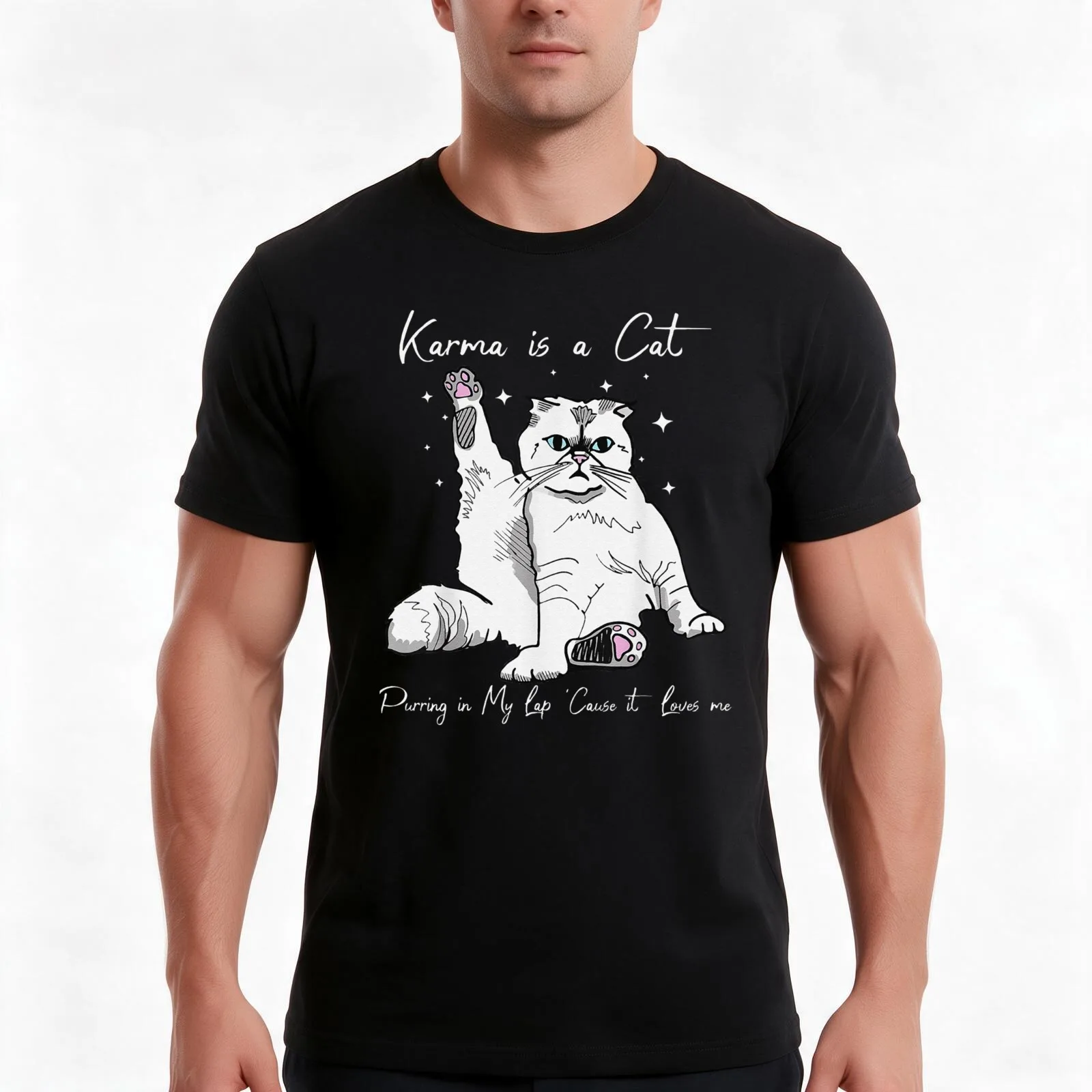 Karma Is A Cat Purring In My Lap Cause It Loves Me Cat Lover T-Shirt, Summer Casual Cotton Tee, Oversized Streetwear Tops