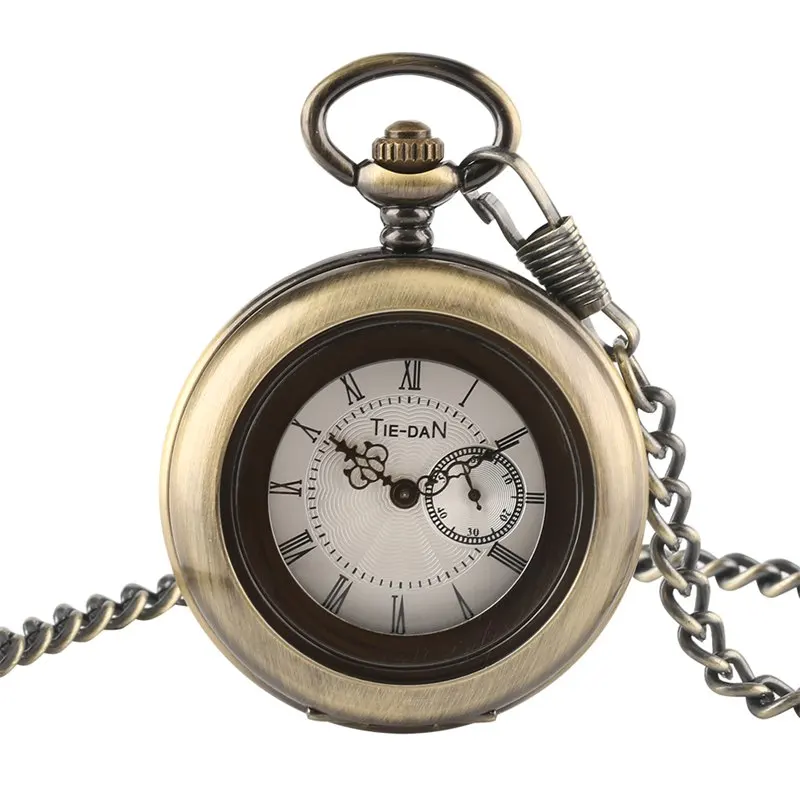 Unique Clock Small Second Hand Design Half Hunter Retro Quartz Pocket Watch for Men Women Fob Pendant Chain Collectable Watches