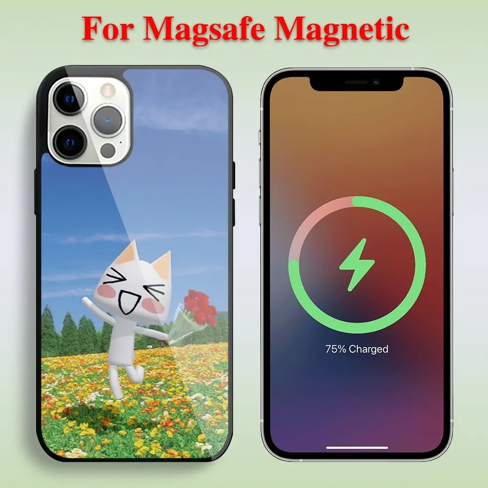 Cute Toro Inoue Cat Phone Case For iPhone 11 12 13 14 15 Max Plus Pro Wireless Magnetic Glass Magsafe Charging Shell