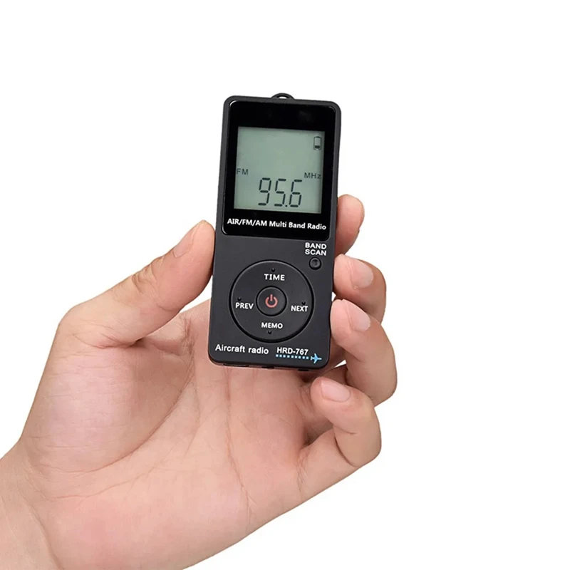 Receptor Banda Aeronave portátil com fone de ouvido, display LCD, botão de bloqueio, FM AM e rádio AIR, preto, 1 conjunto
