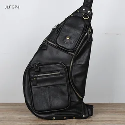 JLFGPJ borsa pettorale da uomo in pelle mezza luna Casual e alla moda con tasche Multiple e una borsa A tracolla in pelle bovina strato superiore