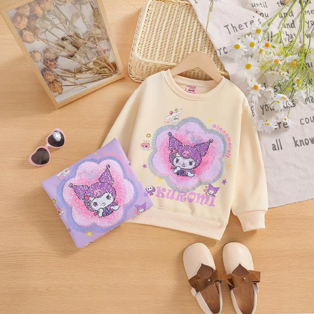 New Sanrio Spring Autumn Children Long Sleeve Kuromi Change Face Casual Sweatshirt Cartoon Girls Sweater Kawaii Bottoming Shirt