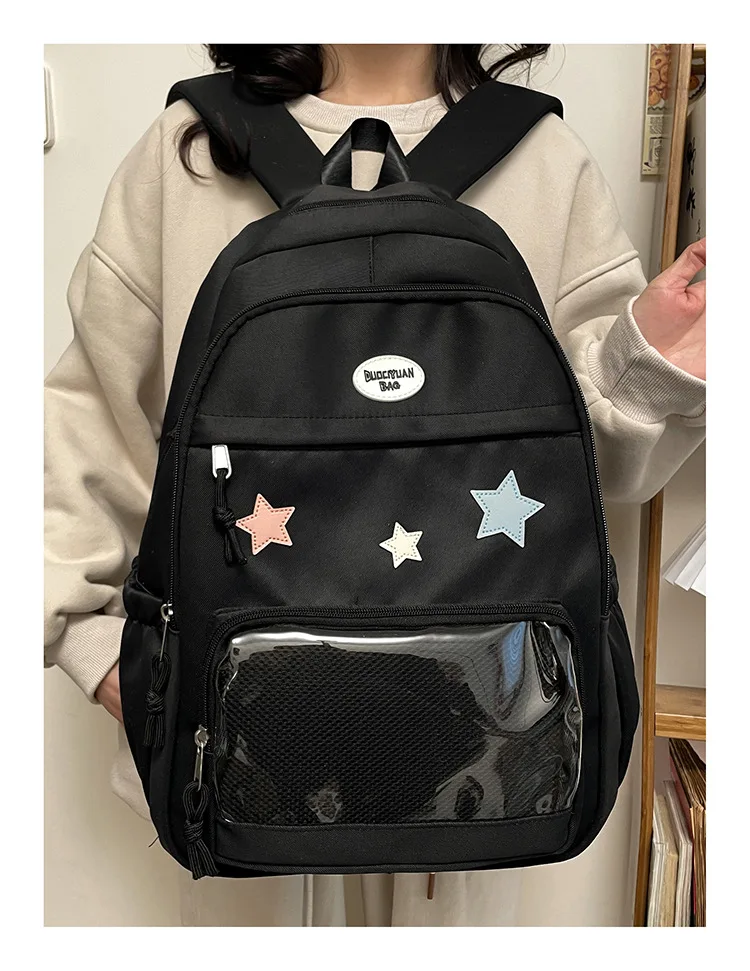 Ita Backpack New Girls Large School Bag Pink White Black Kawaii Nylon Backpack Women Transparent Pocket Itabag Mochila Sac 2024