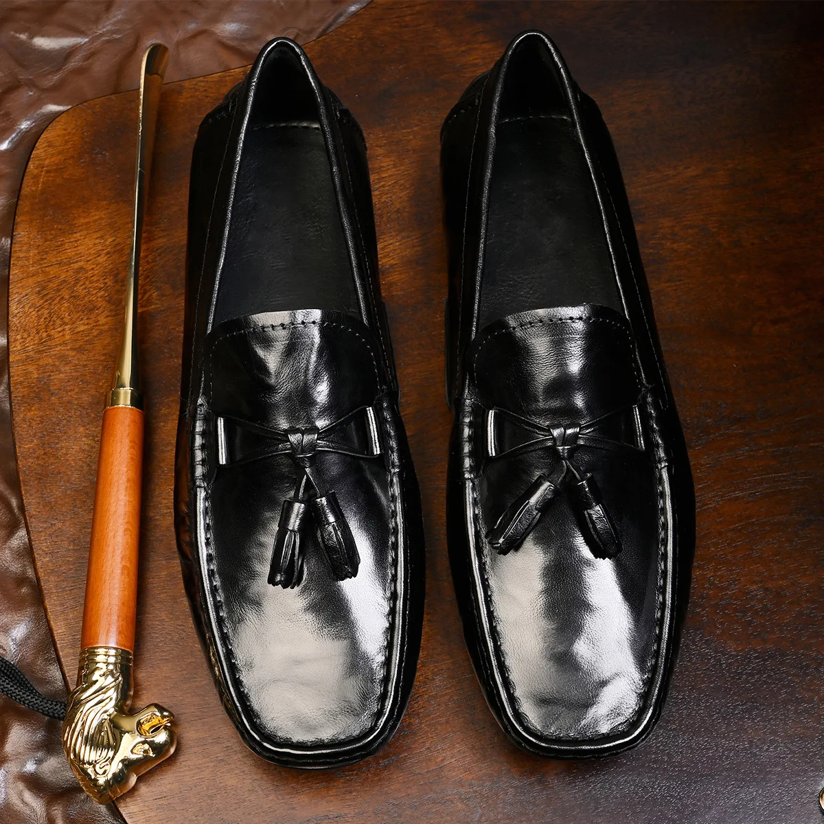 حذاء بدون كعب كاجوال للرجال من YETTIES، حذاء سهل الارتداء من الجلد الناعم الأصلي مع نعل بيبل، حذاء بدون كعب مريح للقيادة يسمح بالتهوية #2