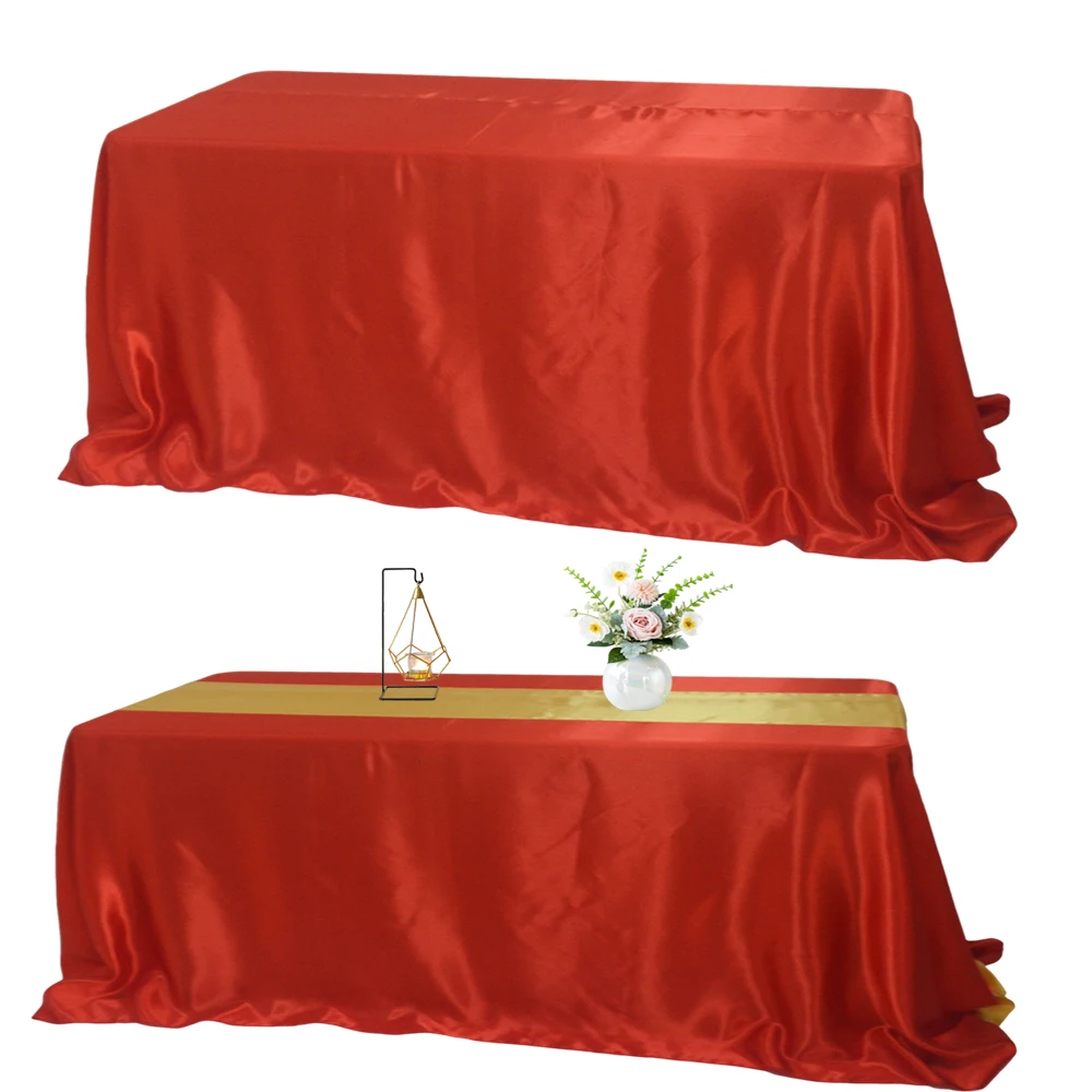 Reusable Satin Tablecloth Wedding Mariage Party Decoration Polyester Picnic Countryard Birthday Christmas Table Cloth White/Blue
