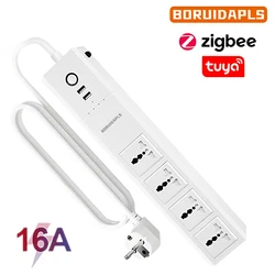 BORUIDAPLS Tuya ZigBee Universal Smart Power Strip Independent Control Timing Voice Sockets With Google Home Alexa H-U-E 4000W