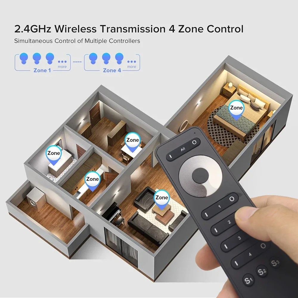 4 Zone Dimming V1 LED Dimmer DC 5V 12V 24V 36V Push Switch Dimer RF 2.4G RS1 Wireless Remote Control for Single Color Led Strip