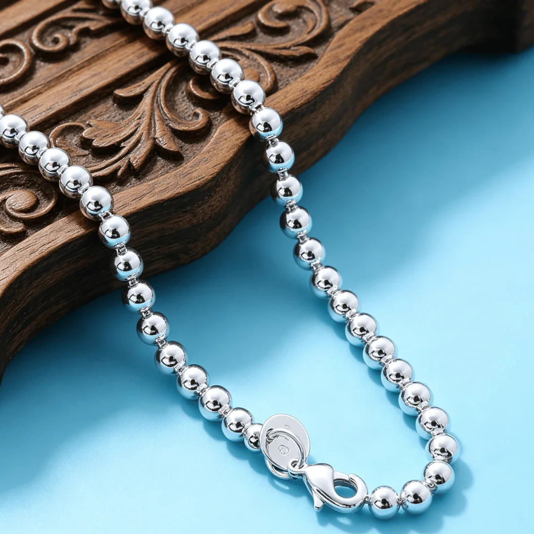 Trendy products 925 Sterling Silver 8MM custom beads chain necklace for Women men Fashion Affordable jewelry party wedding Gifts