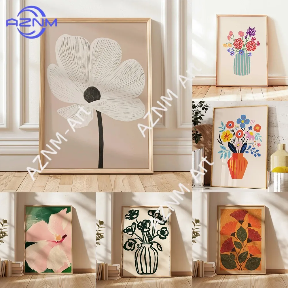 1 Stück Retro Beige Blumenmuster-Druck, Einfaches Leinwandgemälde, Rahmenlose Moderne Pflanzen-Wanddekoration für Wohnzimmer, Einweihungsgeschenke
