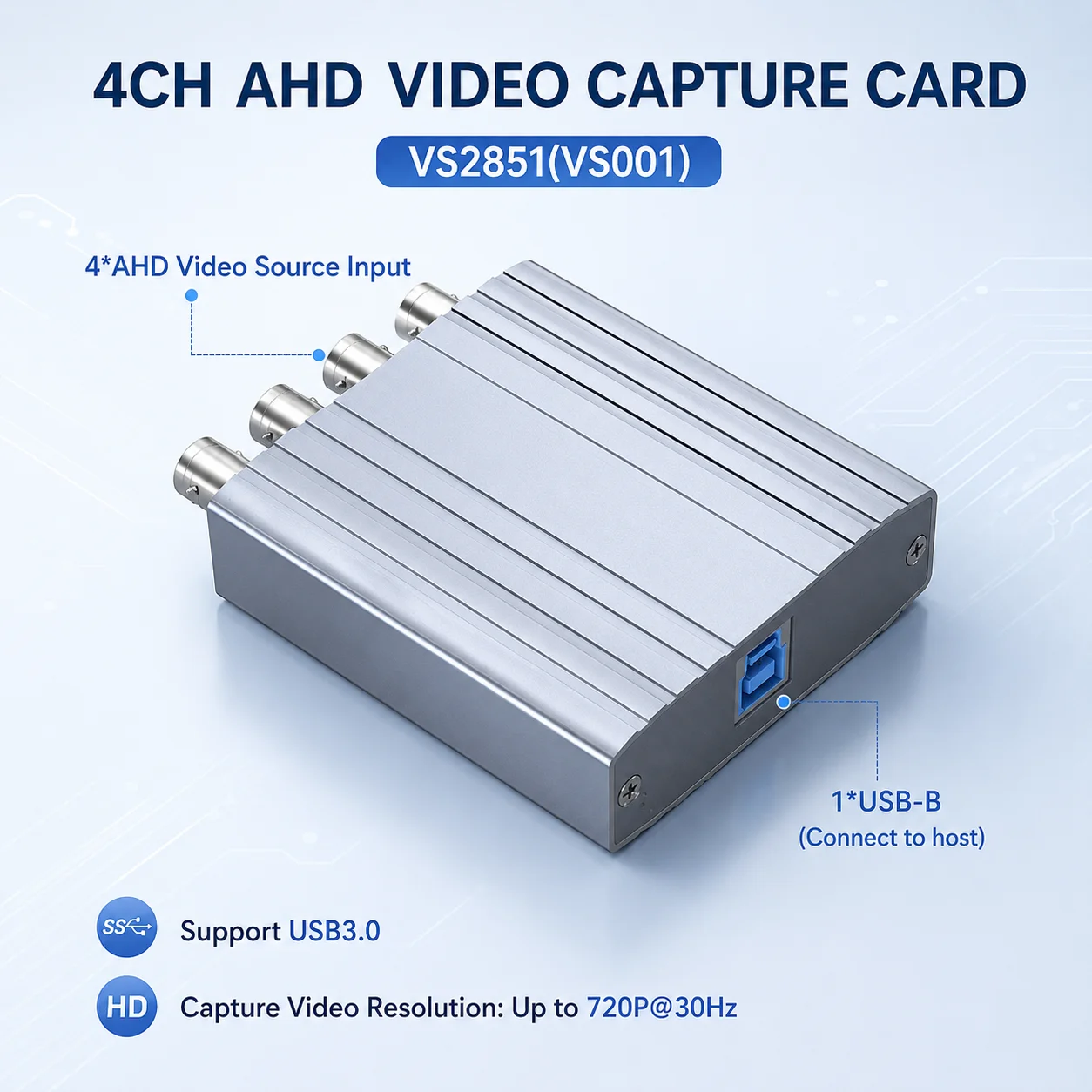 4CH AHD USB3.0 Video Capture Card 720P30 MJPEG MP4 Live Stream Driver Free for Laptop Analog CCTV Camera Recording