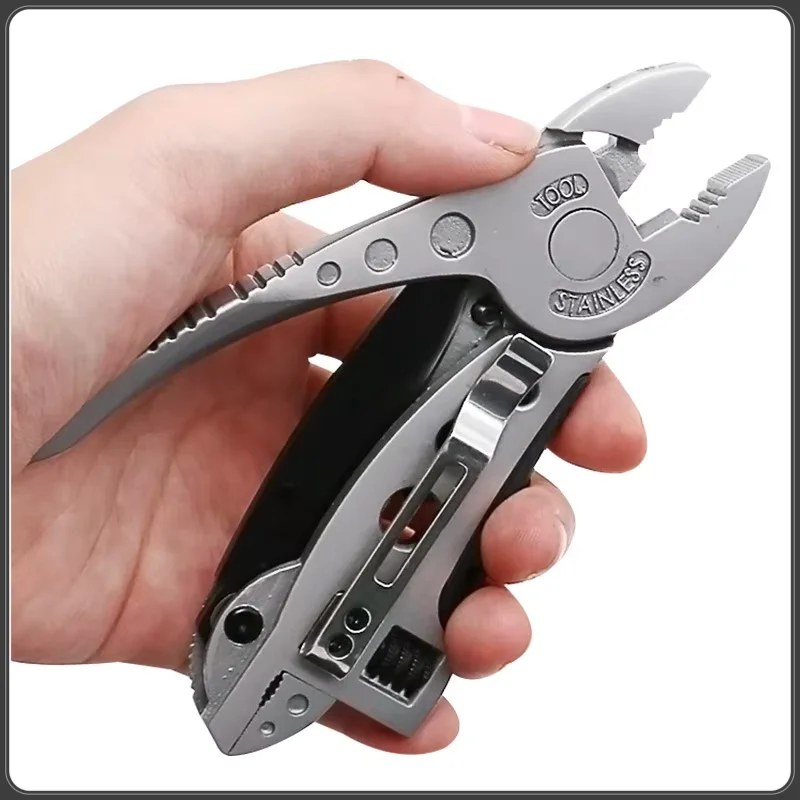 Silver Mini Bent Multifunctional Tool 9 In 1 Multitool Keychain Plier Screwdriver Pocket Tools