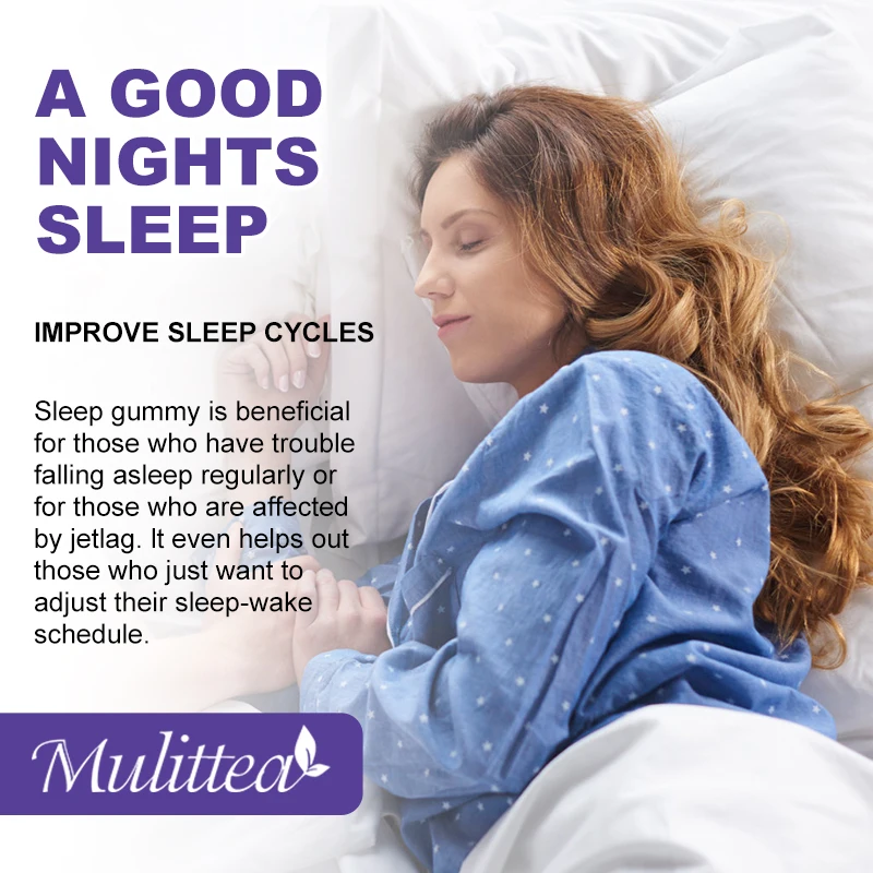 Mulittea Efficient Melatonin Gummies Relieve Insomnia and Stress Help Deep Sleep Improve Sleep Quality Strawberry Flavor Non-GMO