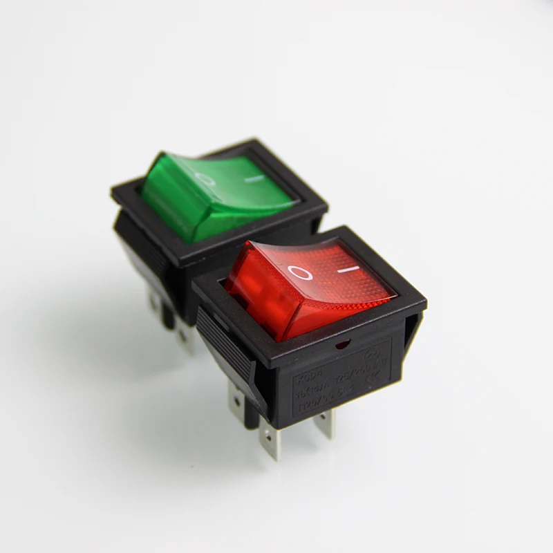 5 sztuk KCD4 zatrzaskowy przełącznik samoblokujący wyłącznik zasilania DPST I/O 4 szpilki czerwony żółty zielony czarna wodoodporna z lampką