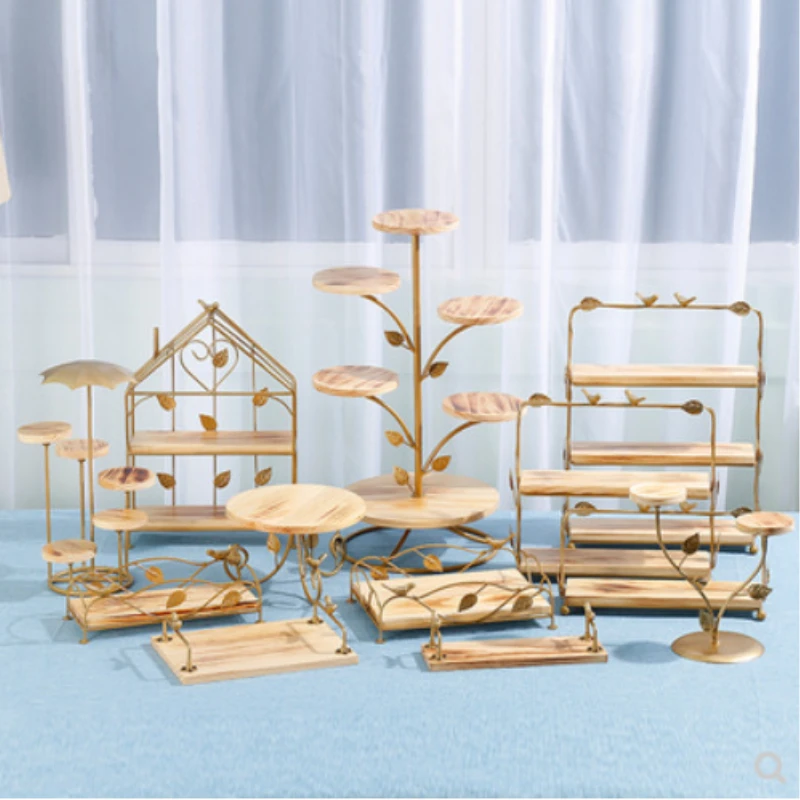 Wooden dessert table decoration suit solid wood multi-layer Dim sum rack cake rack wedding decoration props forest series table