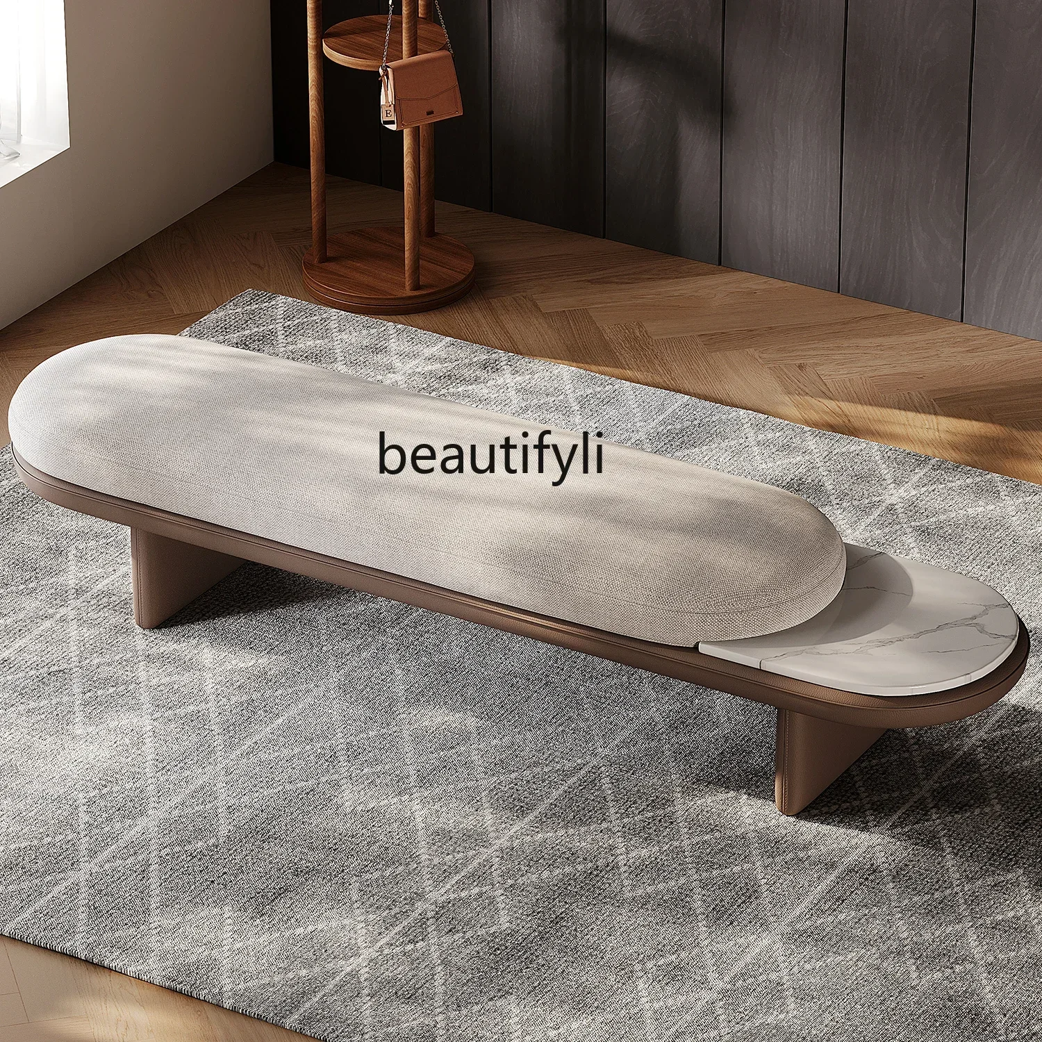 

End of bed,Italian style in bedroom, casual low stool to change shoes cotton and linen cloakroom to change clothes sofa stoo