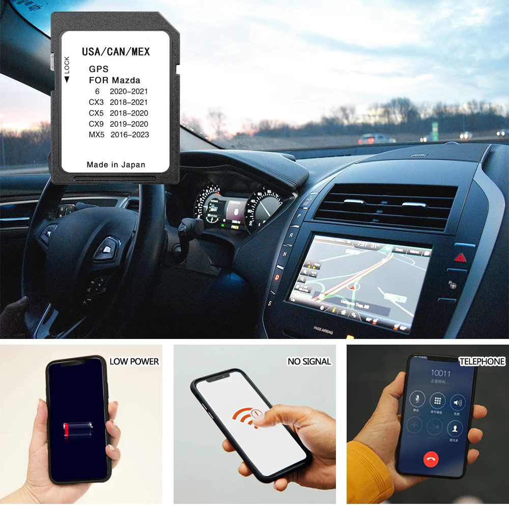 Car Navigation GPS Card for Mazda, New Maps 2023 Version for Mazda 6, CX-3, CX-5, CX-9, MX-5, SD, EUA CAN, MEX, Mapa, Free Delivery Cost