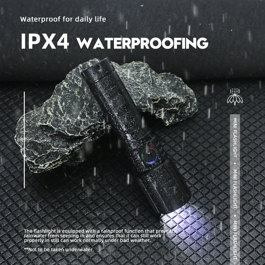 Powerful Mini LED Zoom Flashlight 3 Lighting Modes Built-in Battery USB Rechargeable Camping Fishing Emergency Torch Lantern