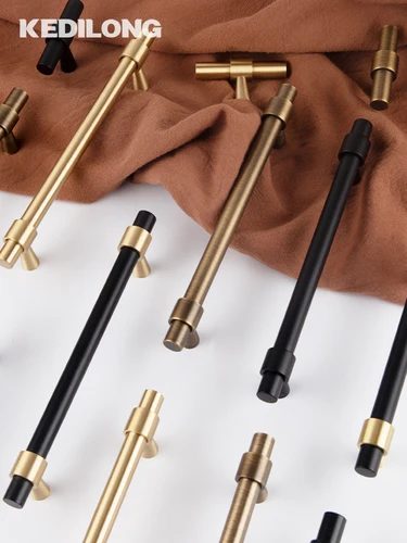 Imagen 2 del producto KEDLO latón macizo cepillado latón antiguo bronce 500mm tiradores de cajón barra en T manija de gabinete de cocina