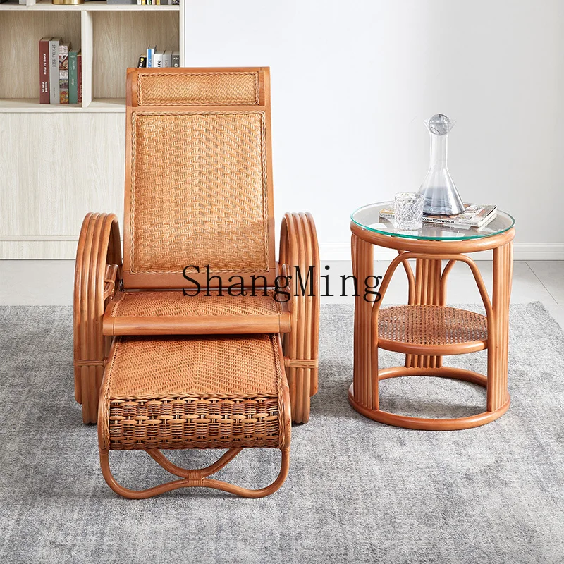 FG   good-looking real rattan folding reclining high backrest elderly leisure chair, balcony break rattan home sleeping chair