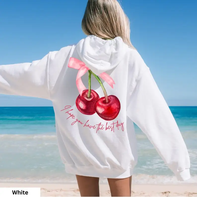 Coquette Cherry Sweatshirt | I Hope You Have The Best Day Hoodie | Coquette Bow Crewneck | Trendy Ribbon Hoodie