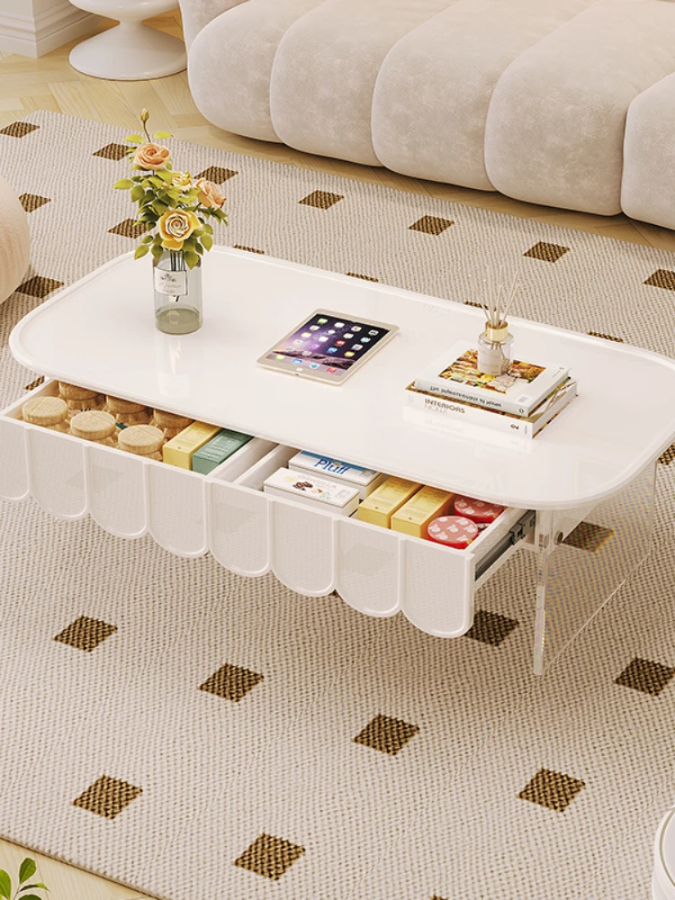 French Entry Lux Cream Style Coffee Table Modern Simple Small Apartment Living Room Acrylic Creative New Cloud Tea Table