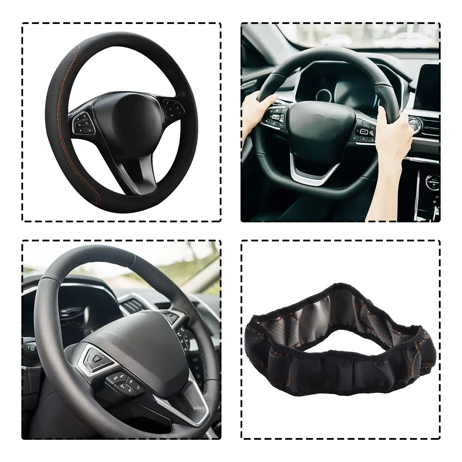 1pc Steering Wheel Cover Breathable Leather Anti Slip PU Leather Protector Anti Scratching Steer Covers 37-38cm Car Accessories