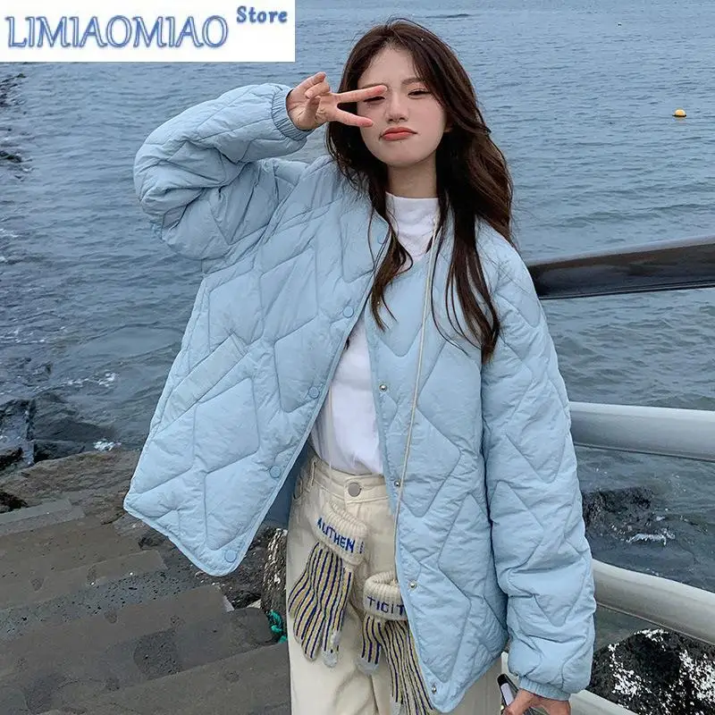 Autumn Winter Quilted Jacket Women Cotton Coat Warm Parkas Single-breasted Long Sleeve Design O-neck Outerwear Black Blue Yellow