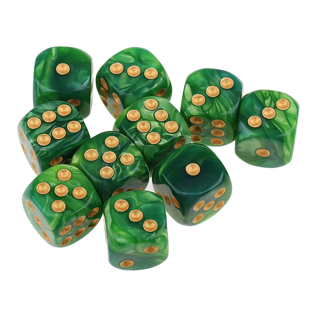 Pack of 10 D6 Dice Set 16mm for RPG Rounded Acrylic-Choice of 6 ColorS