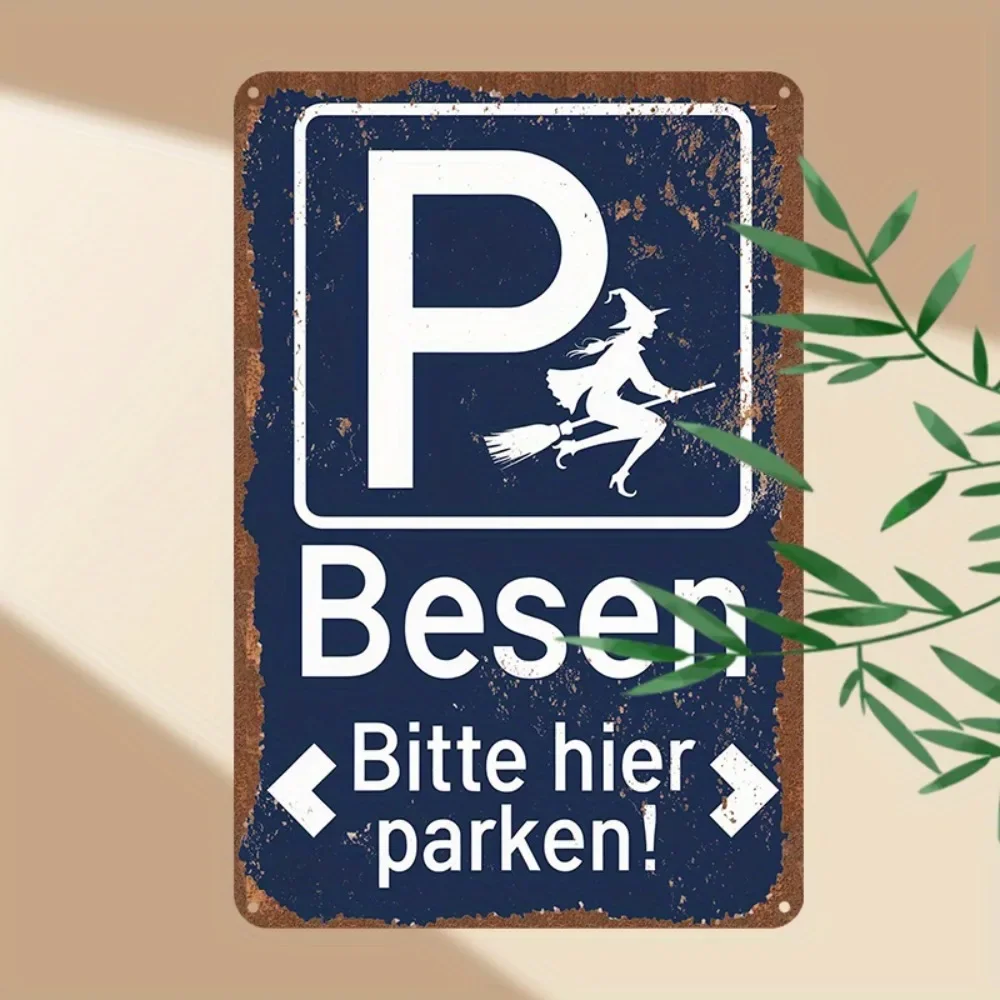 2D Vintage Witch Broom Parkschild – Retro-Metallkunst, humorvolles „Bite Me“-Design, Heimbar-Dekoration, Weihnachtsgeschenk