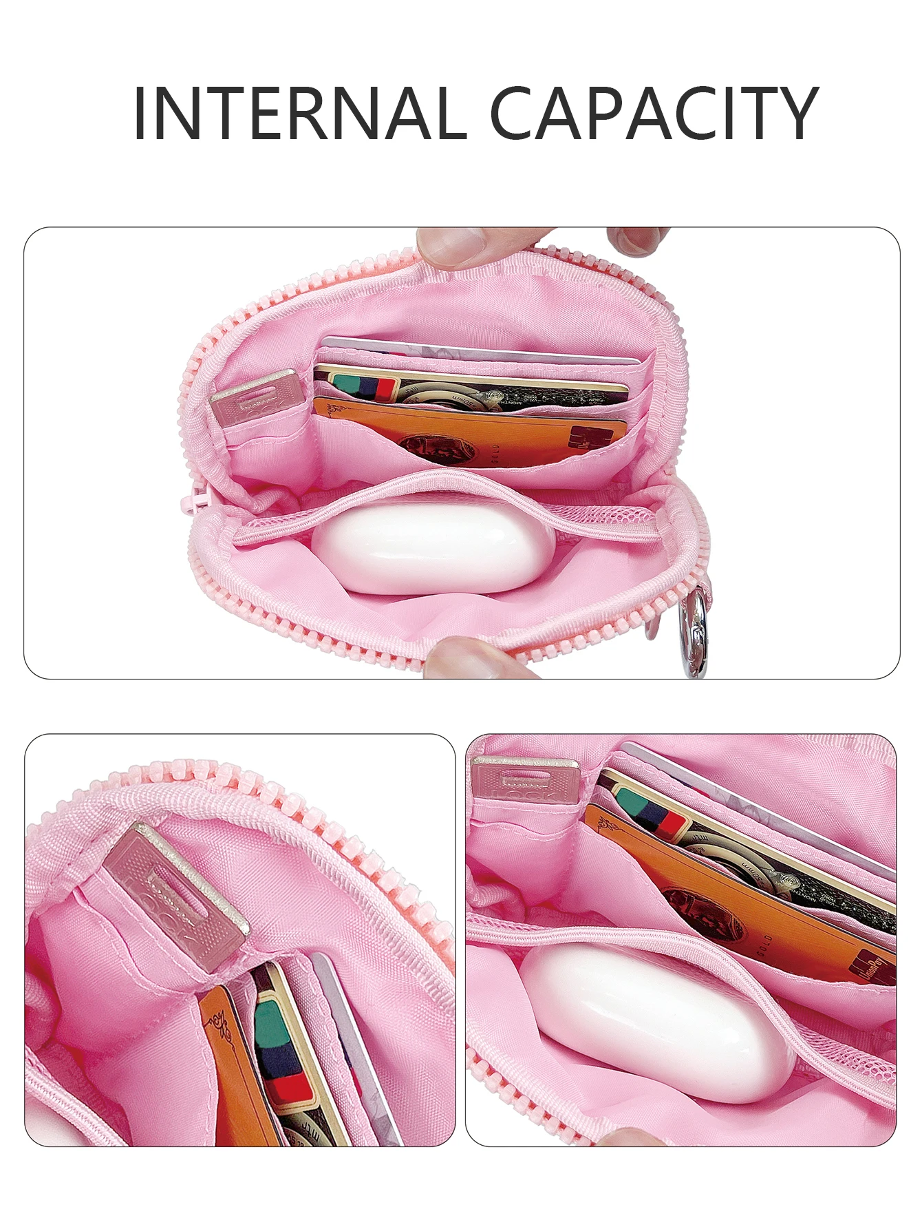 Niedliche kleine Mini-Geldbörse für Damen mit durchsichtigem Ausweisfenster, Make-up-Kosmetiktasche, Kartenhaltertasche für Geldbörse, Kulturbeutel mit Reißverschluss – Detail 10