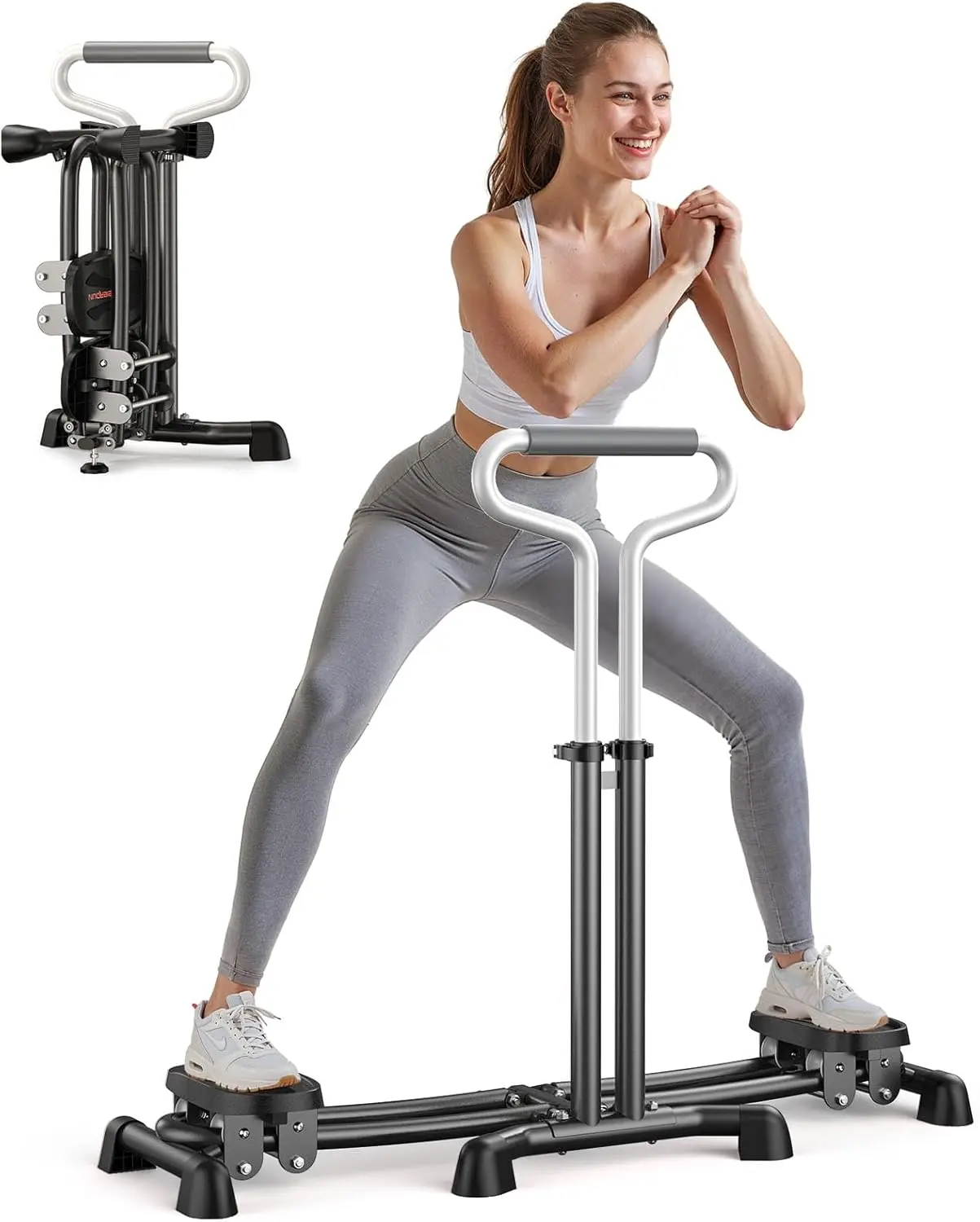 Ski Machine – Ultra-Quiet Full-Body Trainer with Double Armrests, Adjustable Resistance, Foldable Design, 300LB Capacity for Hom